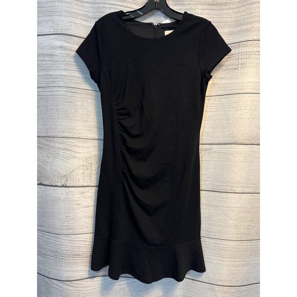 NWT Loft Black Short-Sleeve Ruched Dress With Back Zip Closure Size 4 - Picture 1 of 3